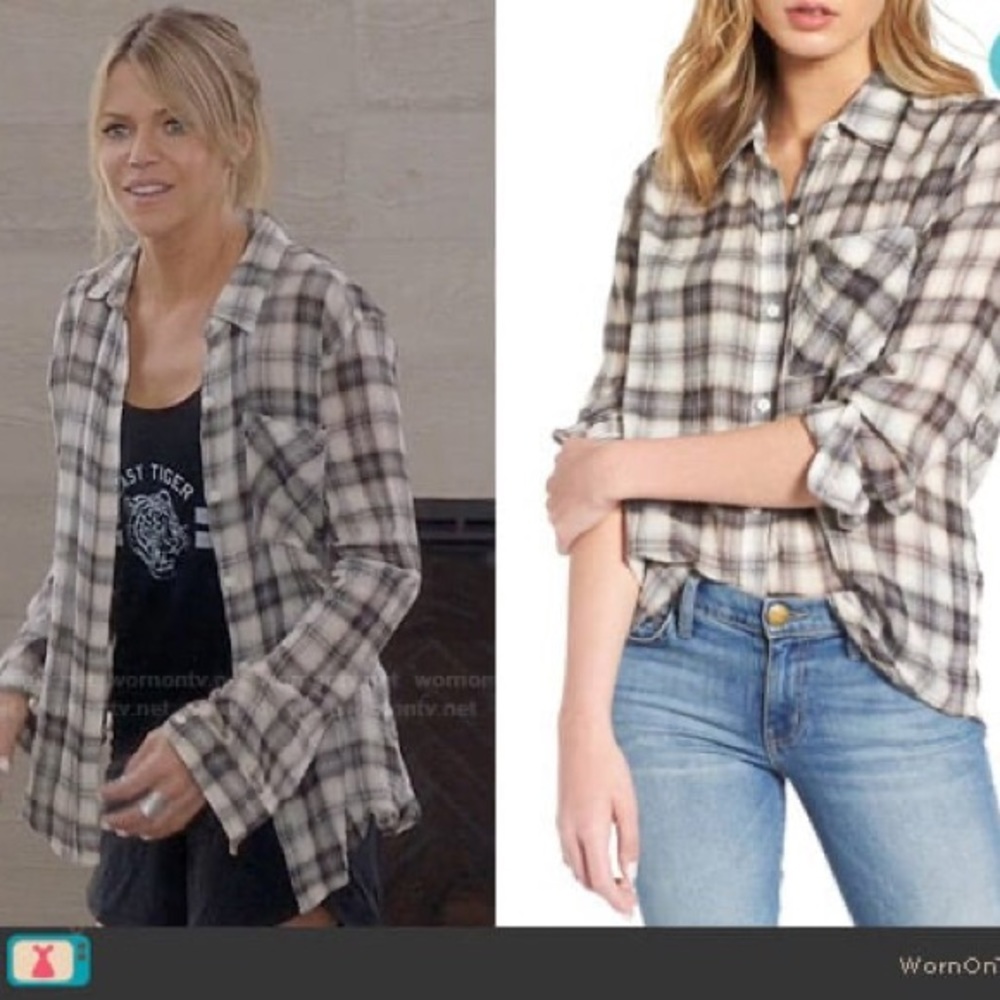 Current Elliot Gauzy Crinkle Plaid Button Down Shirt